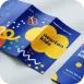 Kartu nama berfinis glossy dengan desain cetak biru dan kuning